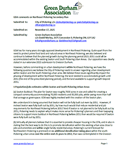 Green Durham Association - Image of GDA Comments on Northeast Pickering Secondary Plan Green Durham Association - Image of GDA Comments on Northeast Pickering Secondary Plan